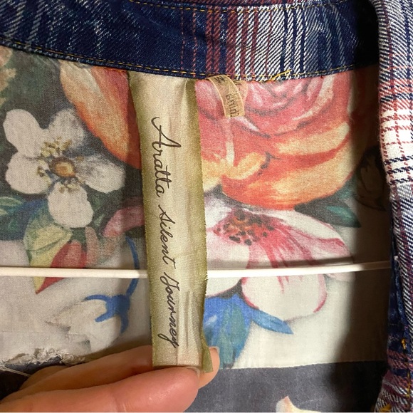 Aratta Silent Journey Womens Plaid Shirt Unique back Design size M Anthropology - Picture 10 of 16